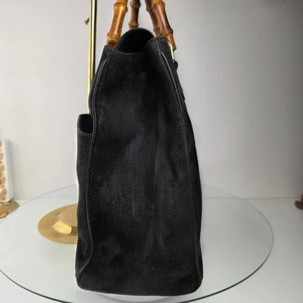 Gucci Black Suede Bamboo Handbag Circa 1980s/90s